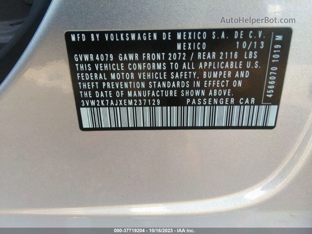 2014 Volkswagen Jetta Sedan S Серебряный vin: 3VW2K7AJXEM237129