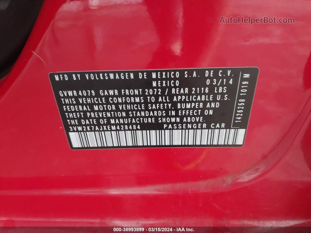 2014 Volkswagen Jetta 2.0l S Red vin: 3VW2K7AJXEM428484