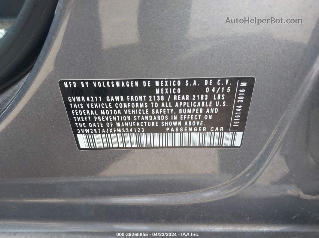 2015 Volkswagen Jetta 2.0l S Gray vin: 3VW2K7AJXFM334123