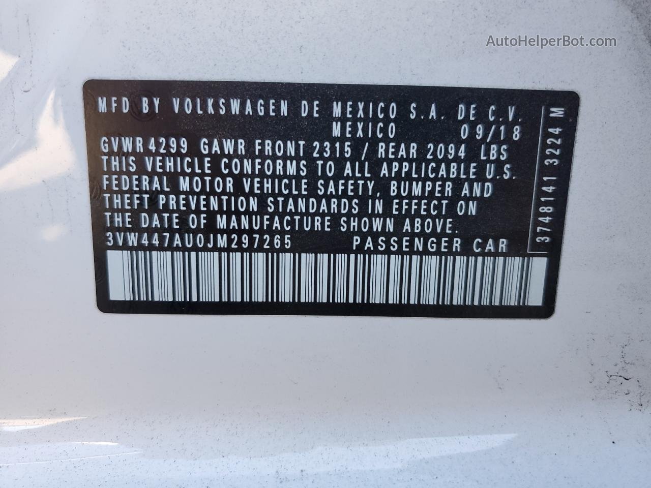 2018 Volkswagen Gti S/se White vin: 3VW447AU0JM297265