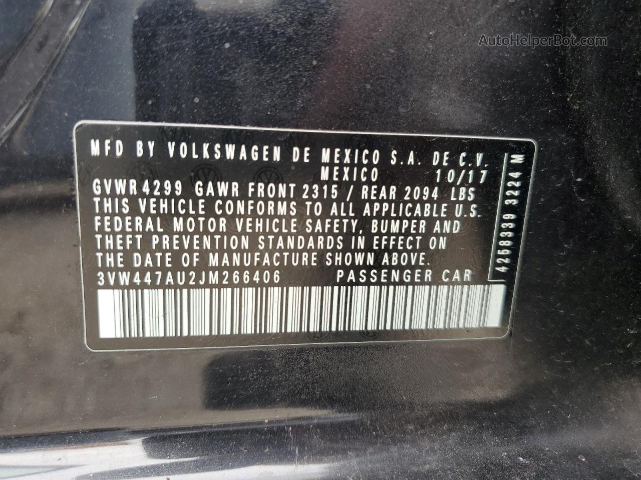 2018 Volkswagen Gti S/se Black vin: 3VW447AU2JM266406