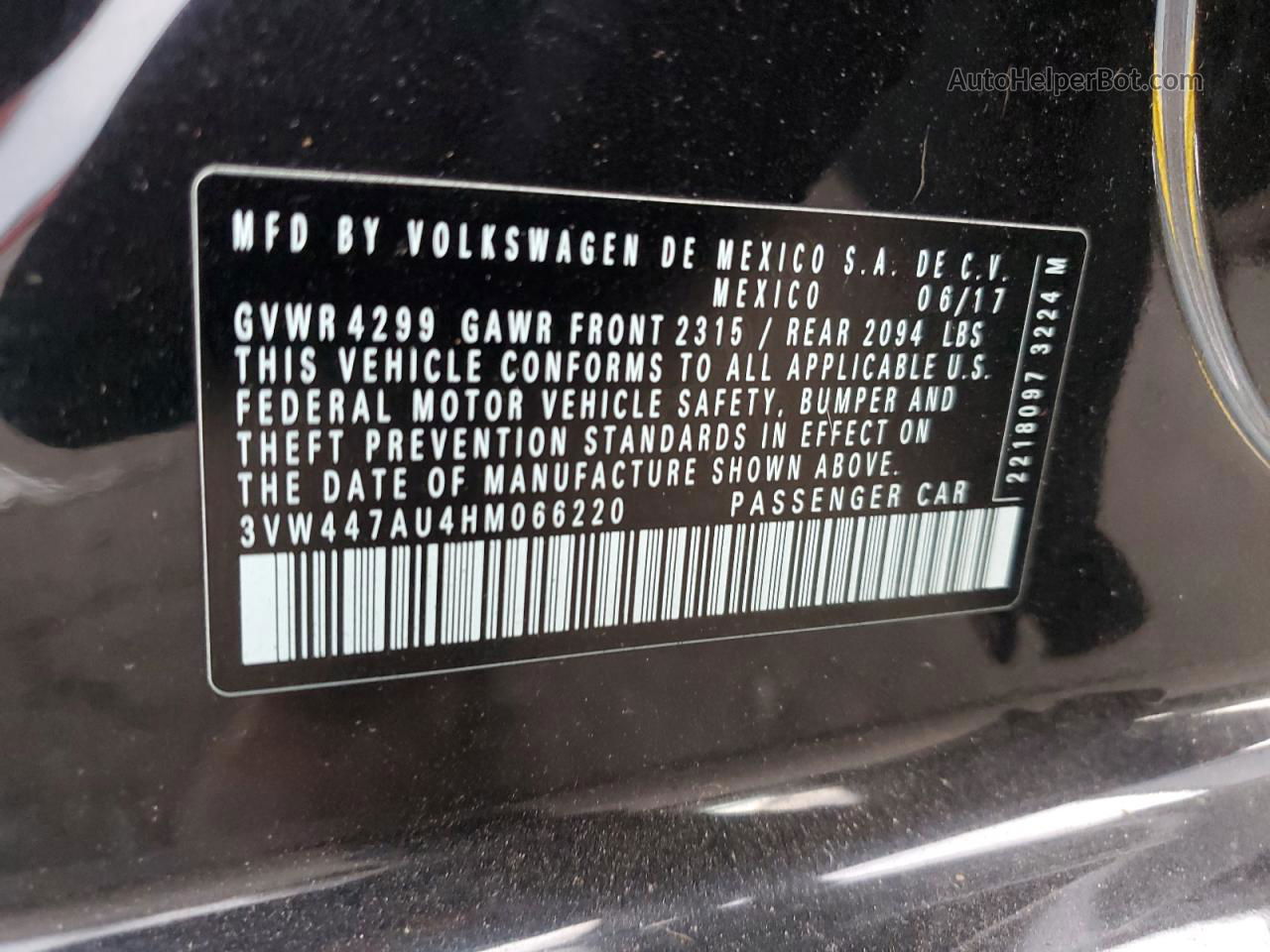 2017 Volkswagen Gti S/se Black vin: 3VW447AU4HM066220