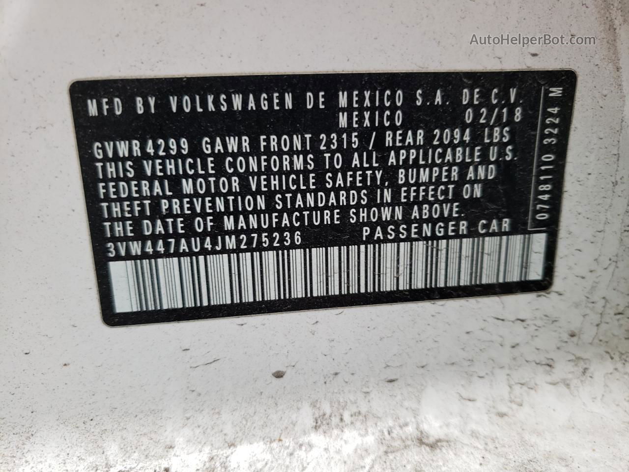 2018 Volkswagen Gti S/se White vin: 3VW447AU4JM275236