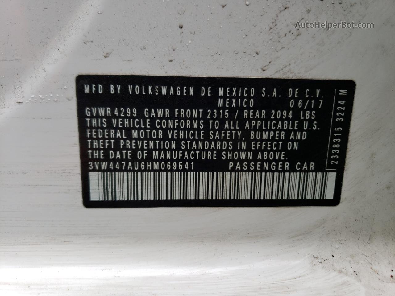 2017 Volkswagen Gti S/se Белый vin: 3VW447AU6HM069541