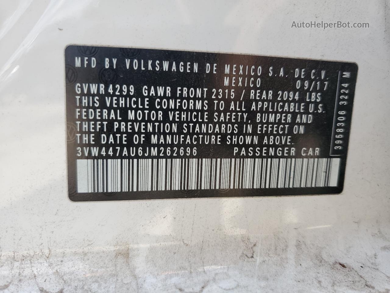 2018 Volkswagen Gti S/se White vin: 3VW447AU6JM262696