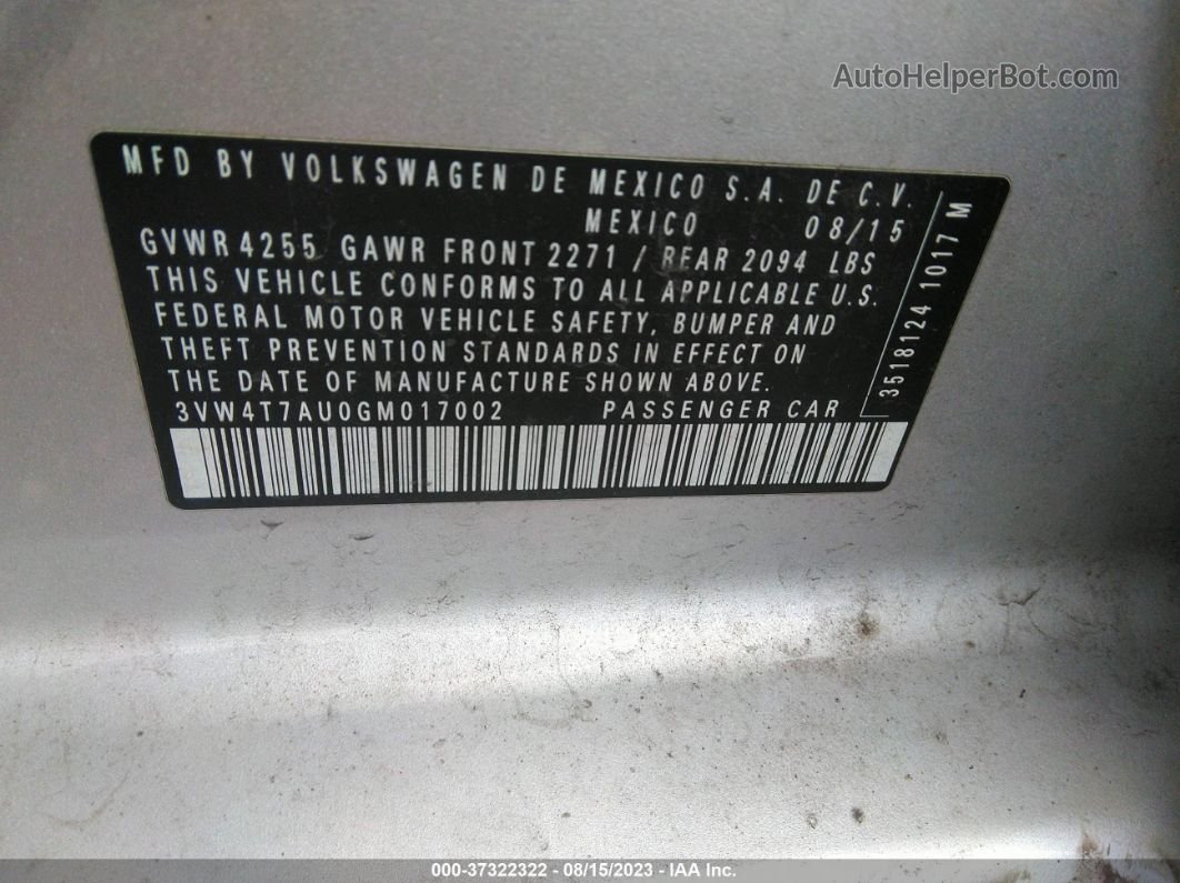 2016 Volkswagen Golf Gti S Silver vin: 3VW4T7AU0GM017002