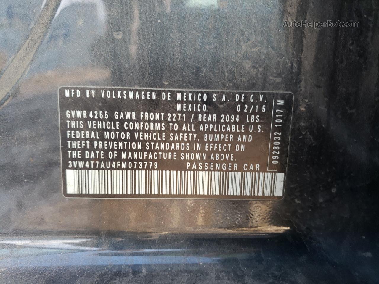 2015 Volkswagen Gti  Угольный vin: 3VW4T7AU4FM073779