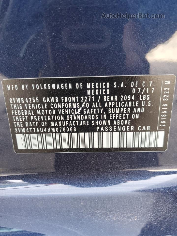 2017 Volkswagen Gti S Blue vin: 3VW4T7AU4HM076068