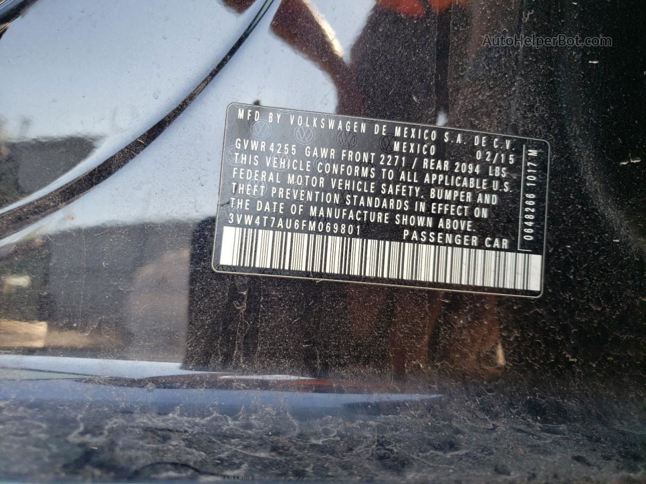 2015 Volkswagen Gti  Black vin: 3VW4T7AU6FM069801