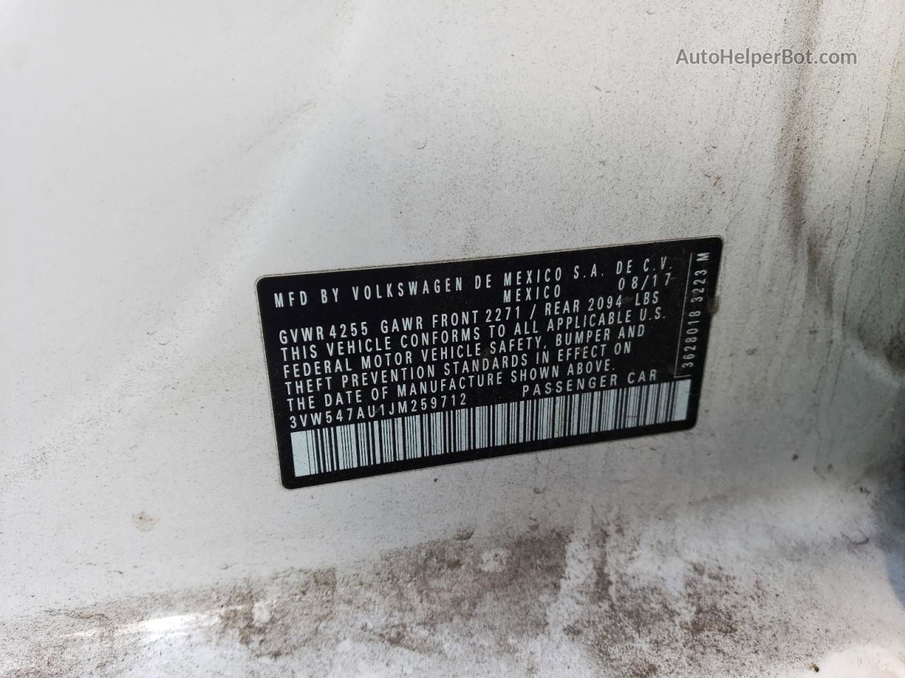 2018 Volkswagen Gti S White vin: 3VW547AU1JM259712