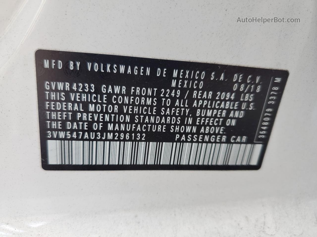2018 Volkswagen Gti S White vin: 3VW547AU3JM296132