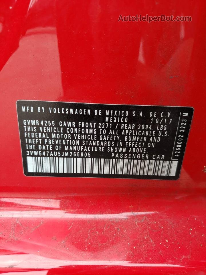 2018 Volkswagen Gti S Красный vin: 3VW547AU5JM265805