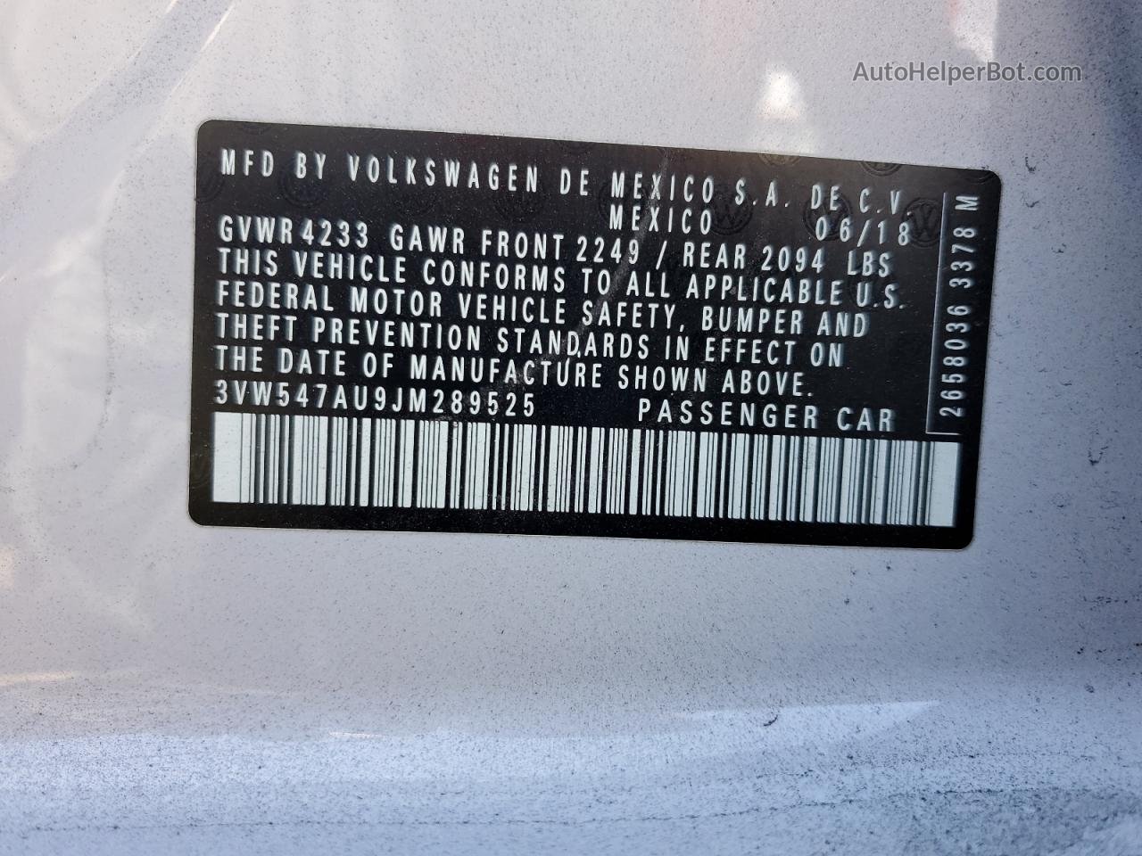 2018 Volkswagen Gti S White vin: 3VW547AU9JM289525