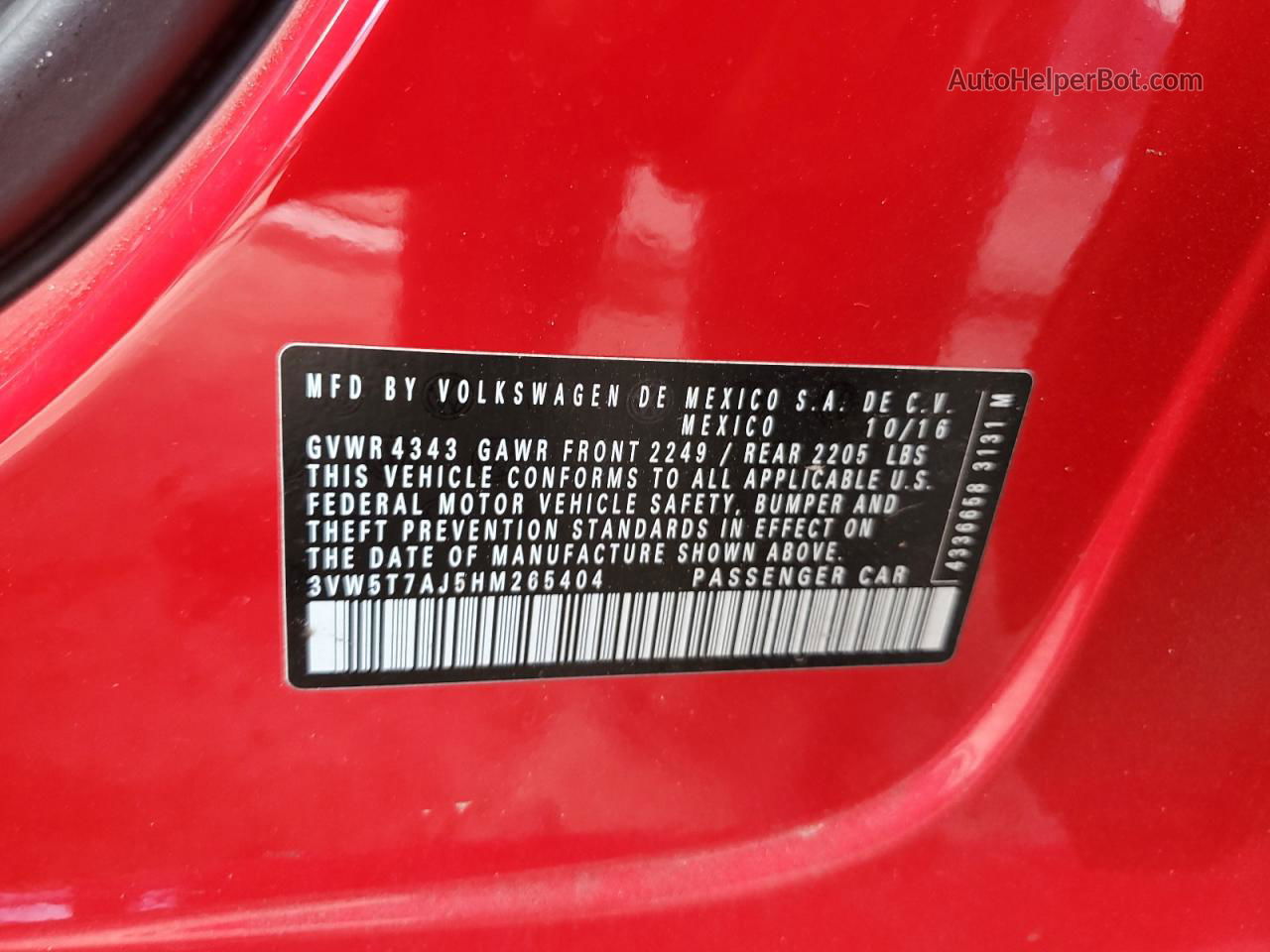 2017 Volkswagen Jetta Gli Red vin: 3VW5T7AJ5HM265404