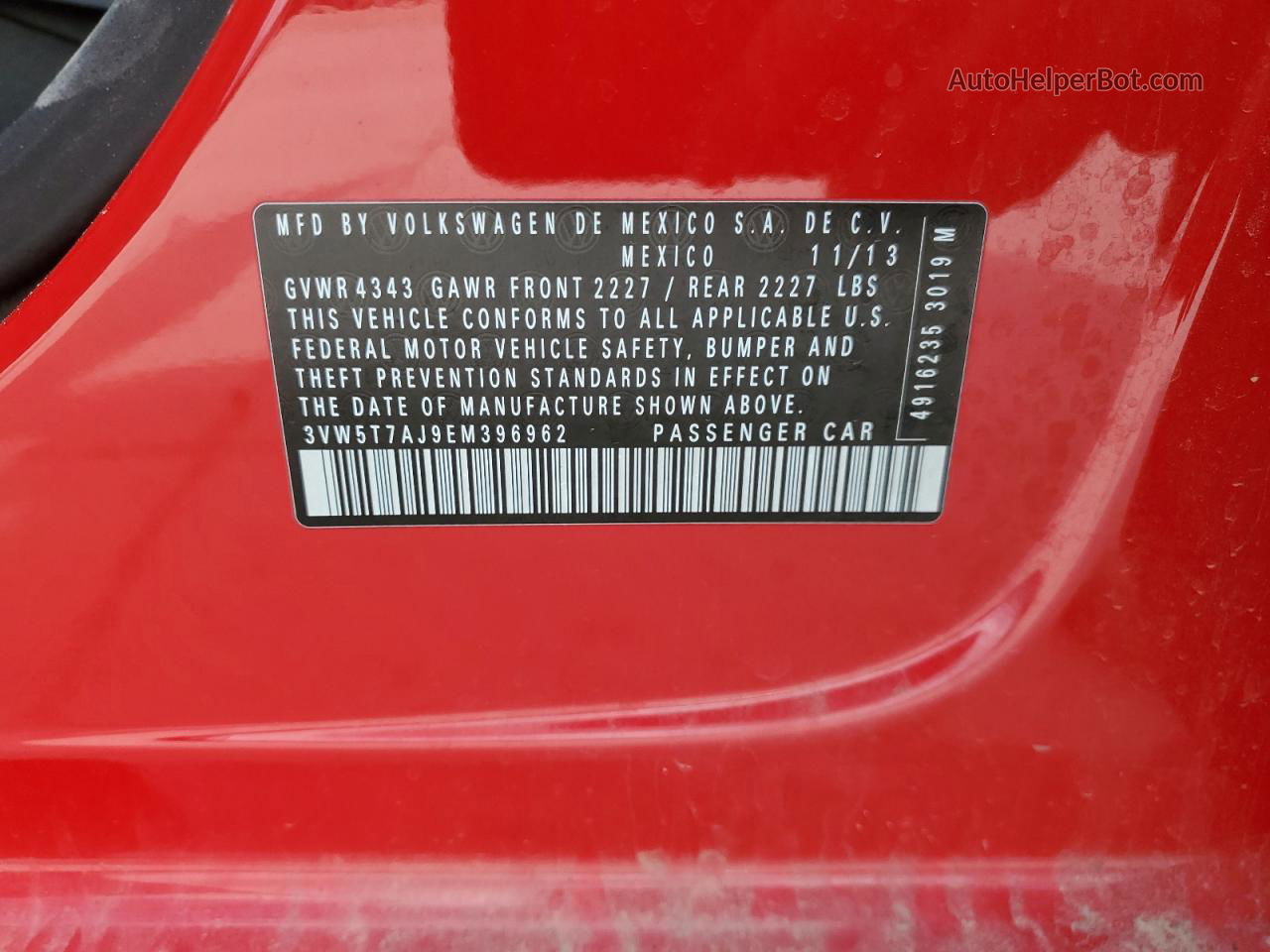 2014 Volkswagen Jetta Gli Red vin: 3VW5T7AJ9EM396962