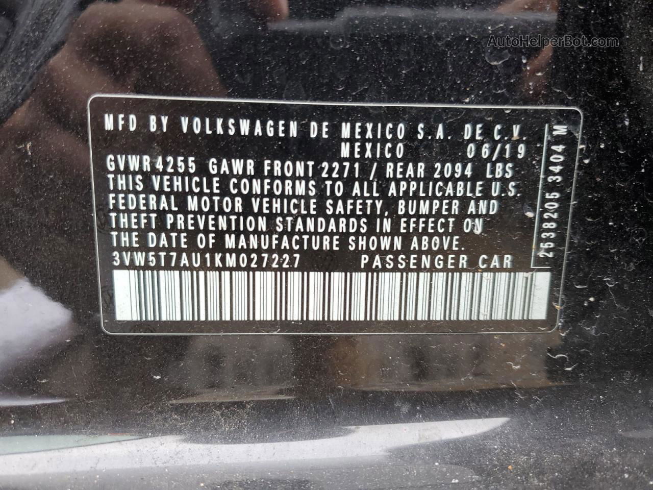 2019 Volkswagen Gti S Black vin: 3VW5T7AU1KM027227