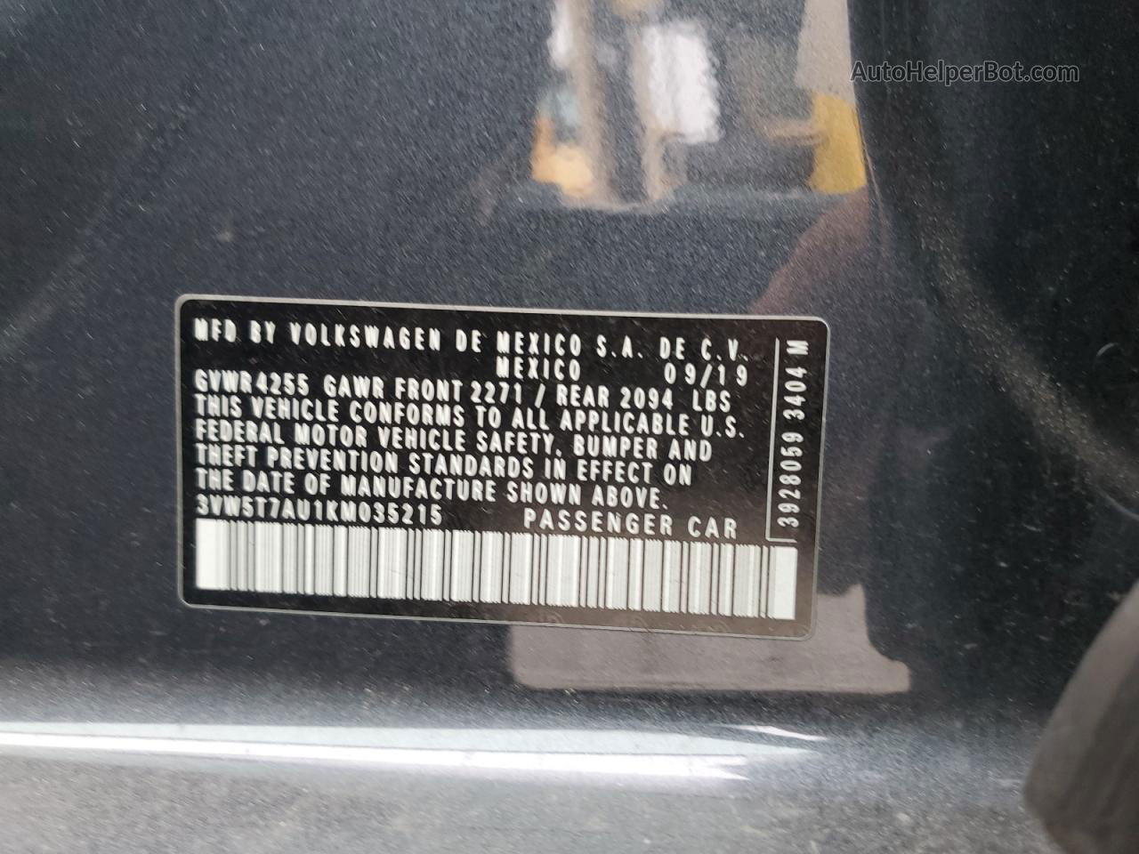 2019 Volkswagen Gti S Угольный vin: 3VW5T7AU1KM035215