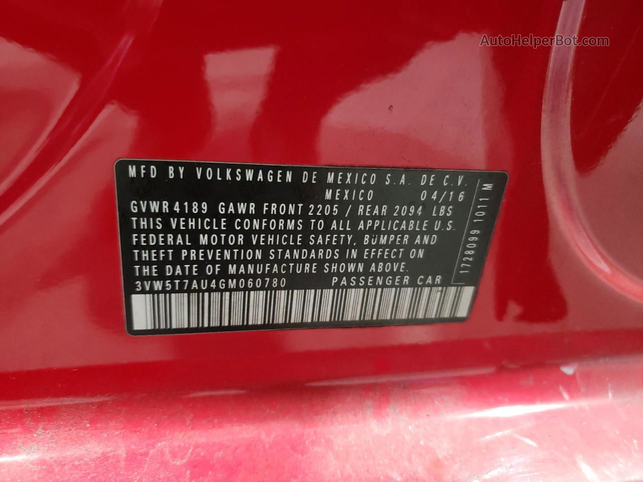 2016 Volkswagen Gti S/se Red vin: 3VW5T7AU4GM060780