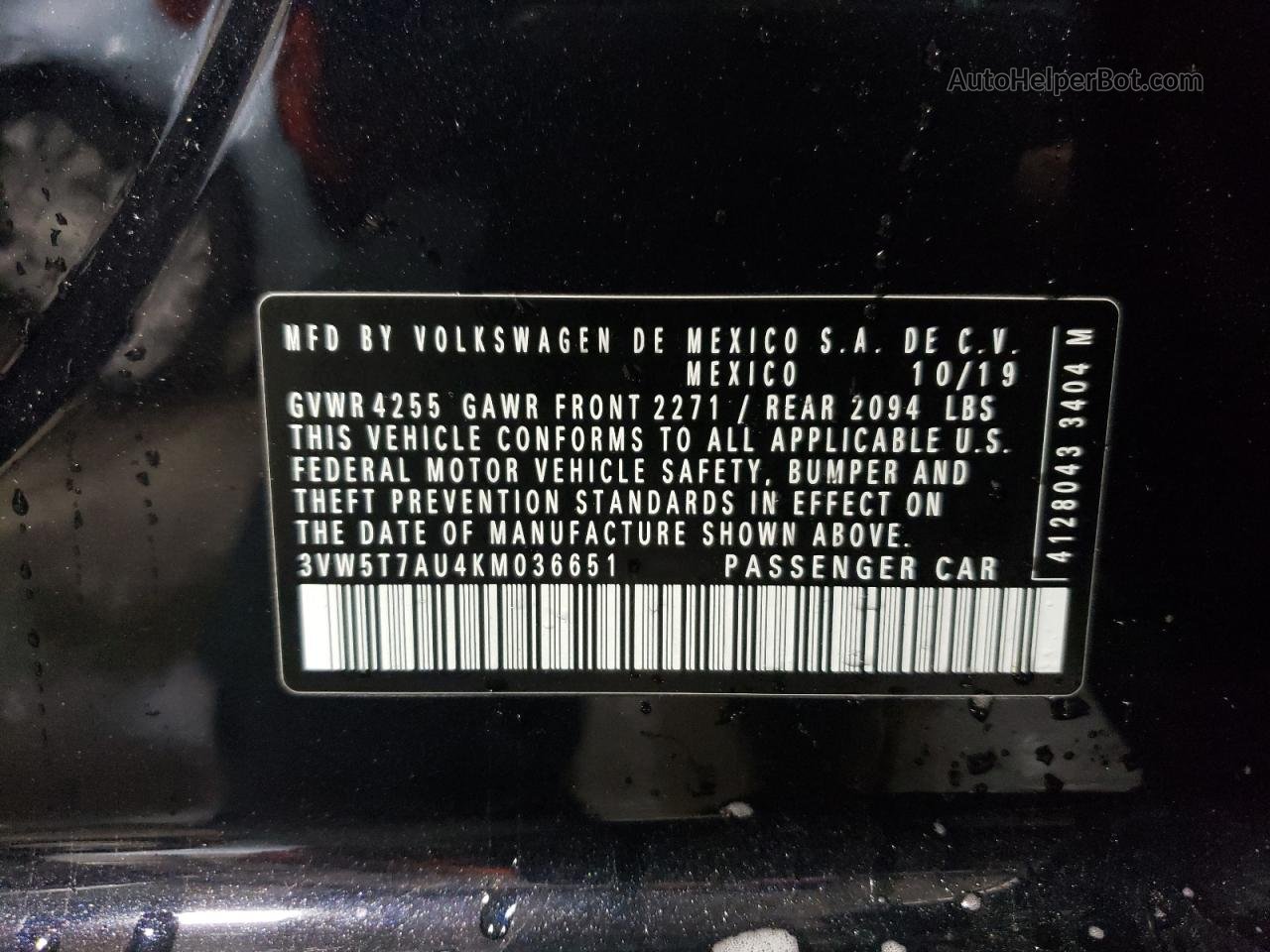 2019 Volkswagen Gti S Black vin: 3VW5T7AU4KM036651