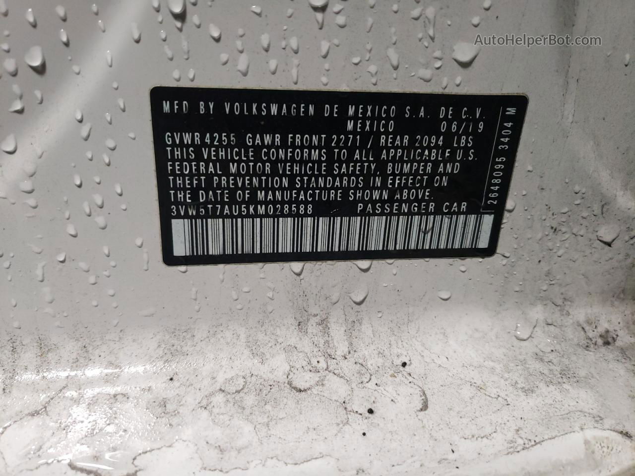 2019 Volkswagen Gti S White vin: 3VW5T7AU5KM028588
