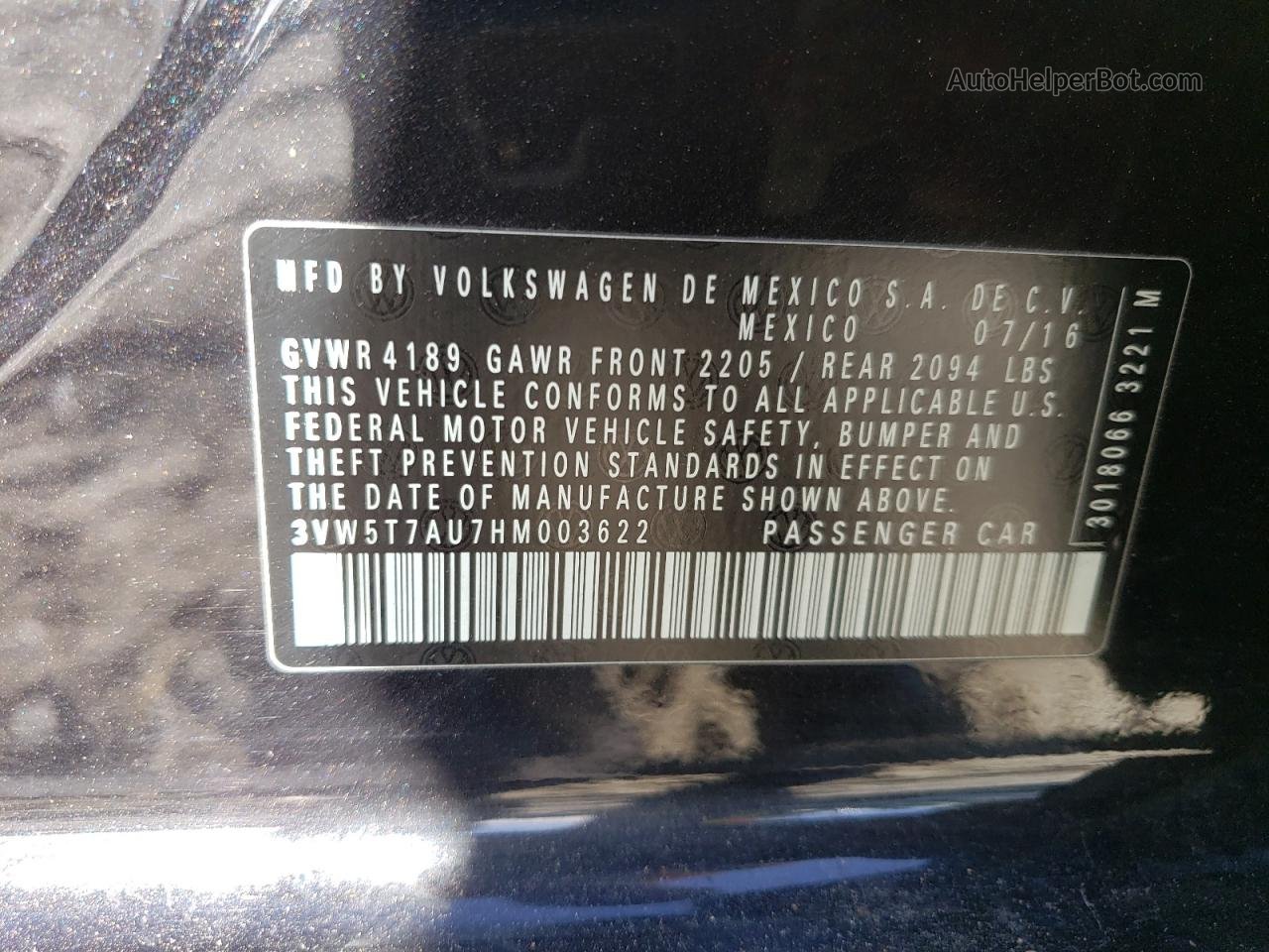 2017 Volkswagen Gti S Black vin: 3VW5T7AU7HM003622