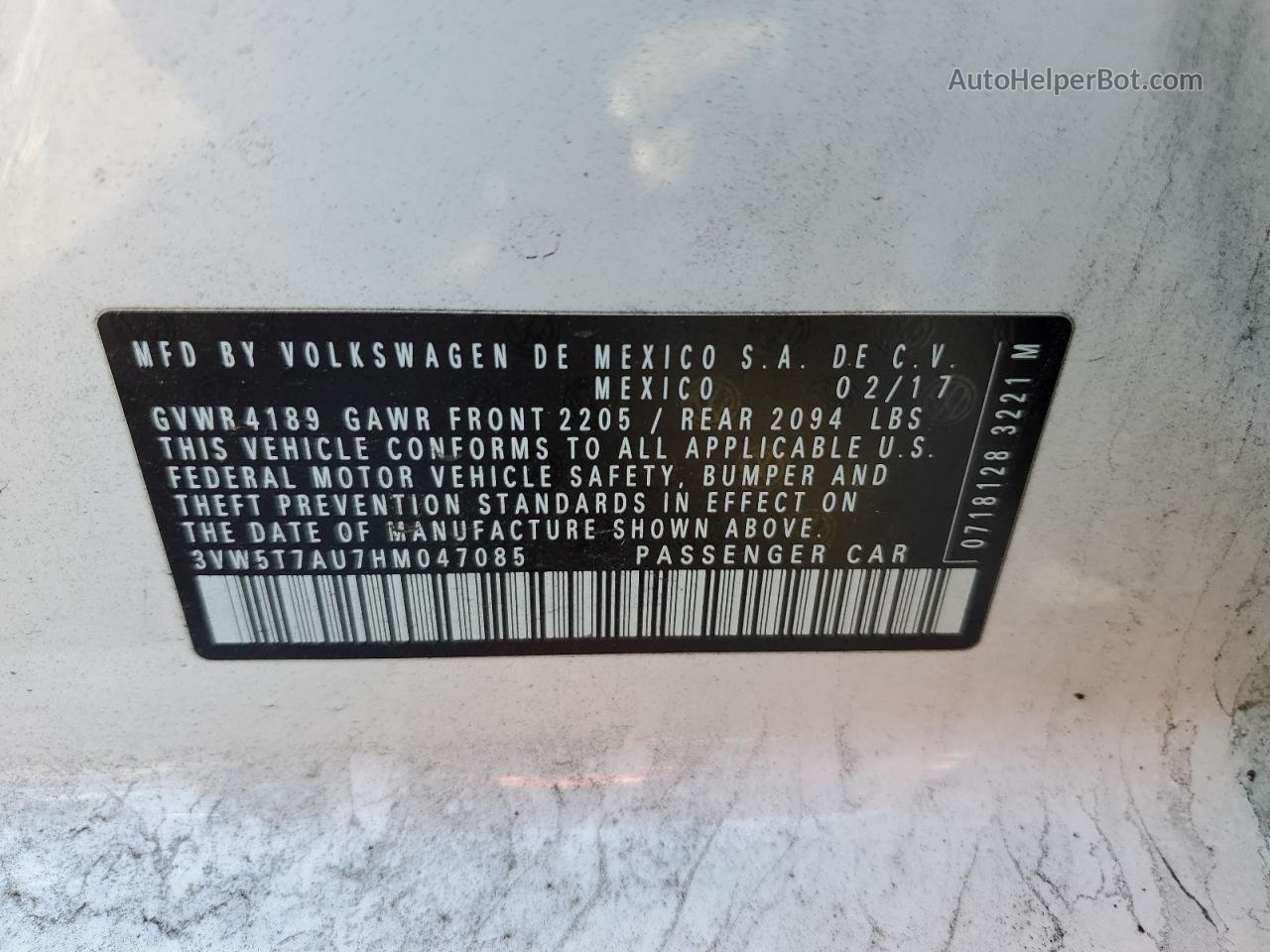 2017 Volkswagen Gti S Белый vin: 3VW5T7AU7HM047085