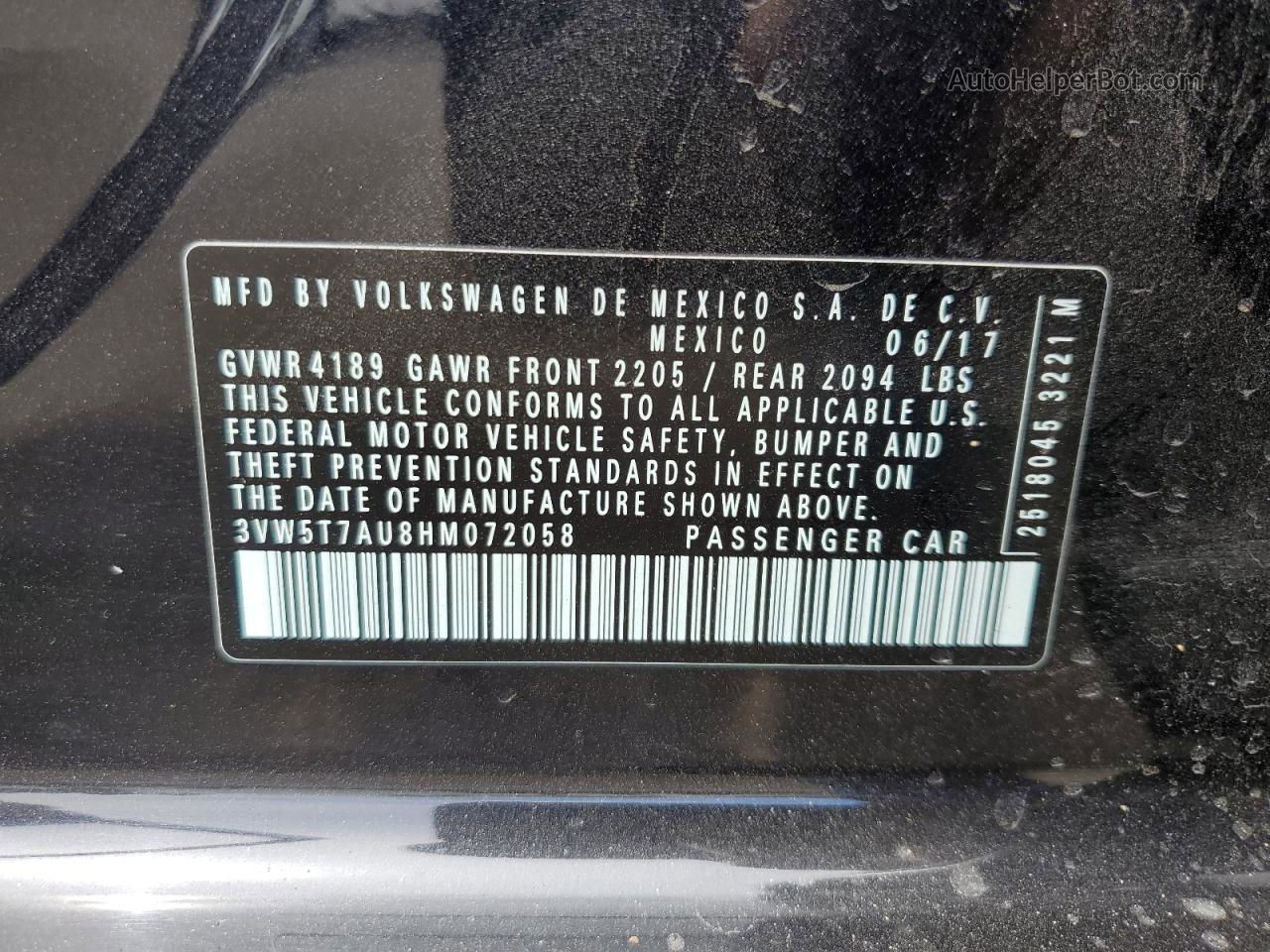 2017 Volkswagen Gti S Черный vin: 3VW5T7AU8HM072058