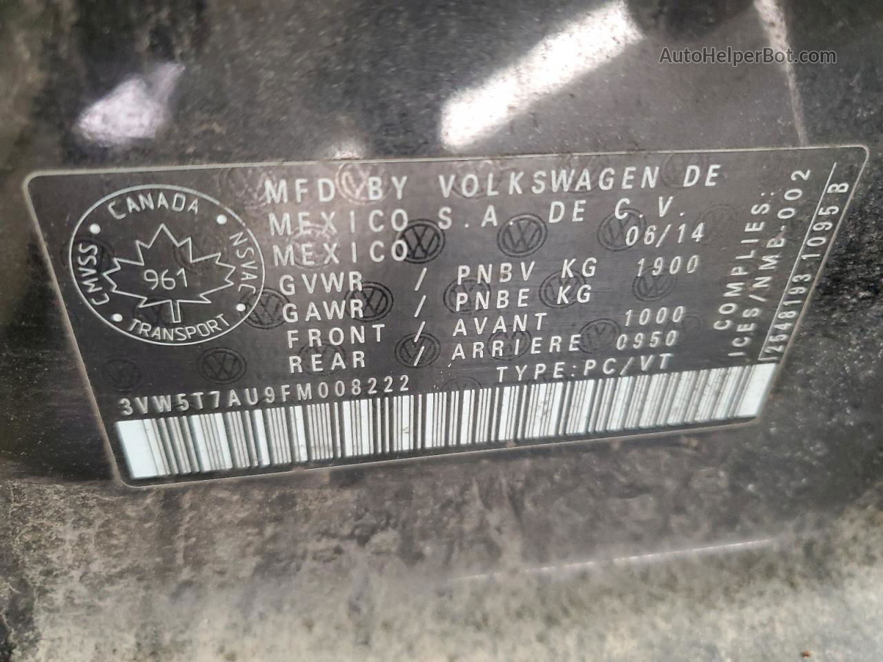 2015 Volkswagen Gti  Black vin: 3VW5T7AU9FM008222