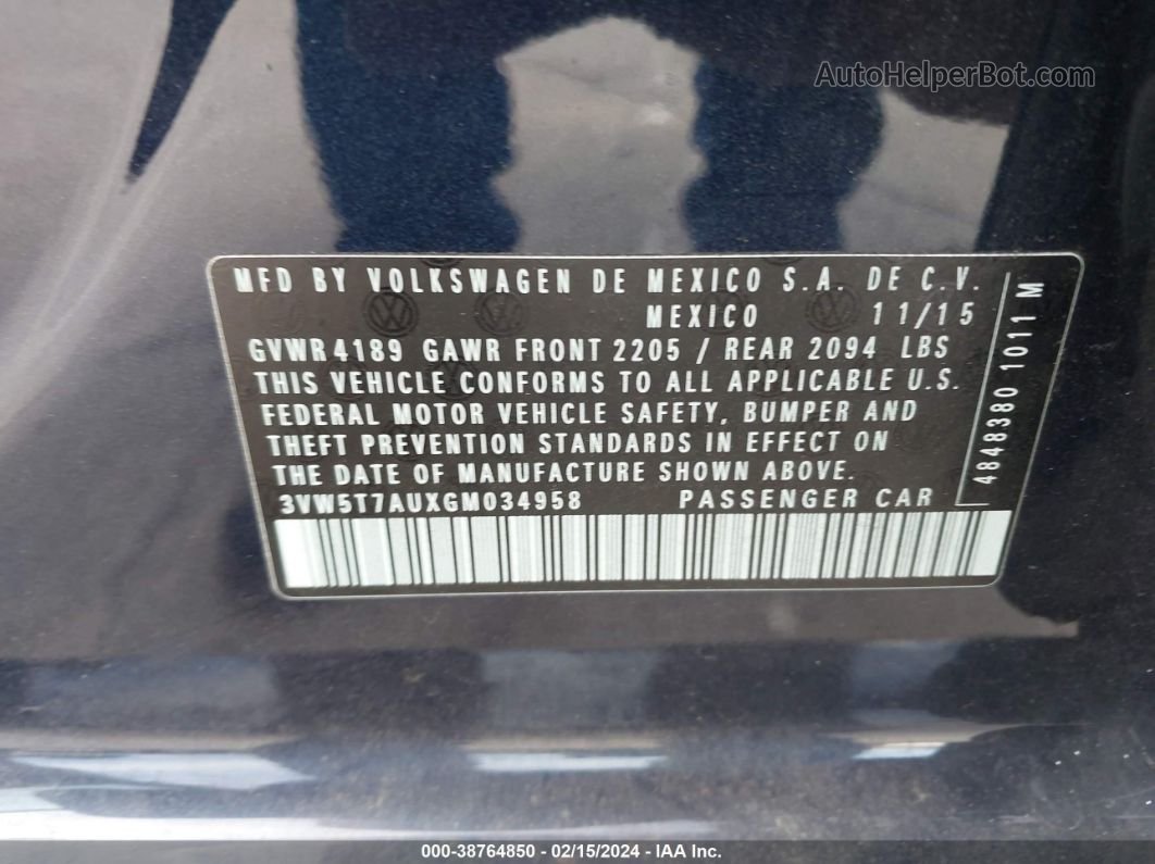 2016 Volkswagen Golf Gti S 4-door Dark Blue vin: 3VW5T7AUXGM034958