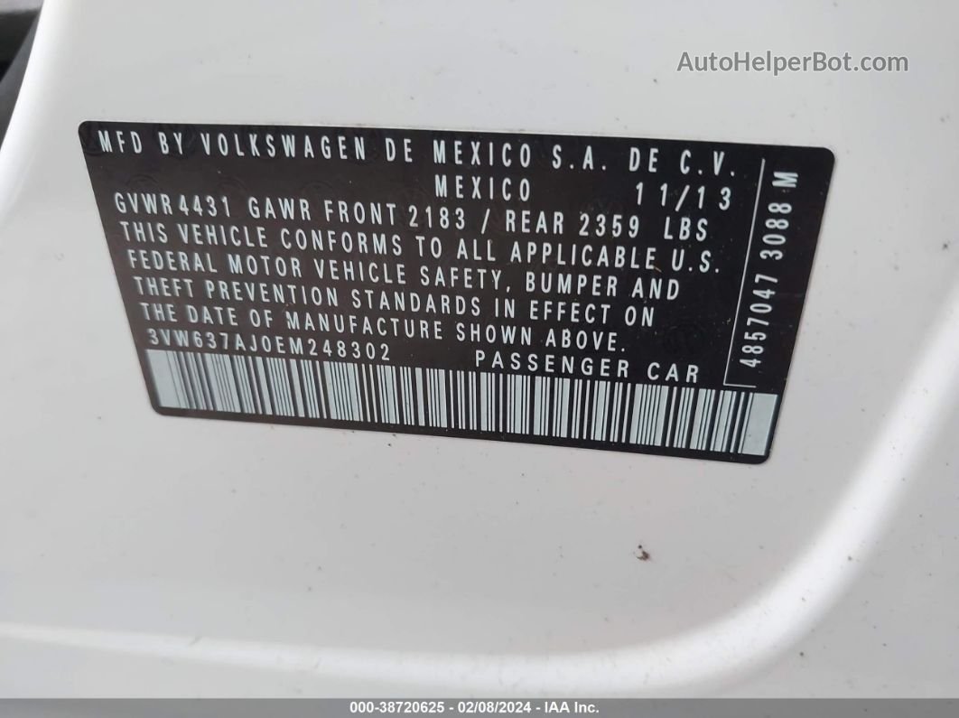 2014 Volkswagen Jetta Hybrid Sel Premium White vin: 3VW637AJ0EM248302