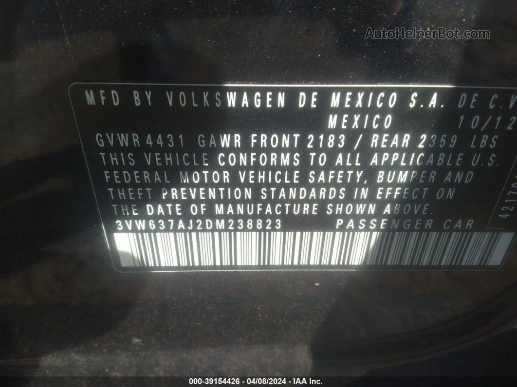 2013 Volkswagen Jetta Hybrid Se Black vin: 3VW637AJ2DM238823