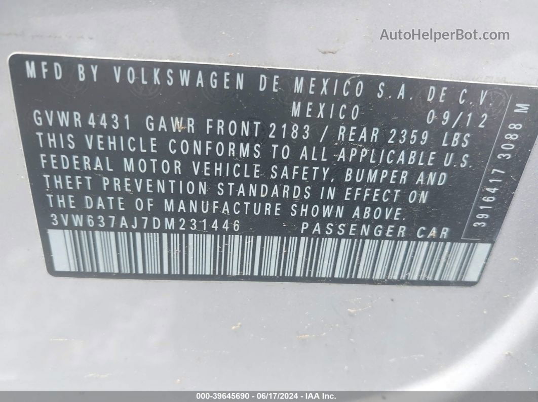 2013 Volkswagen Jetta Hybrid Sel Premium Silver vin: 3VW637AJ7DM231446