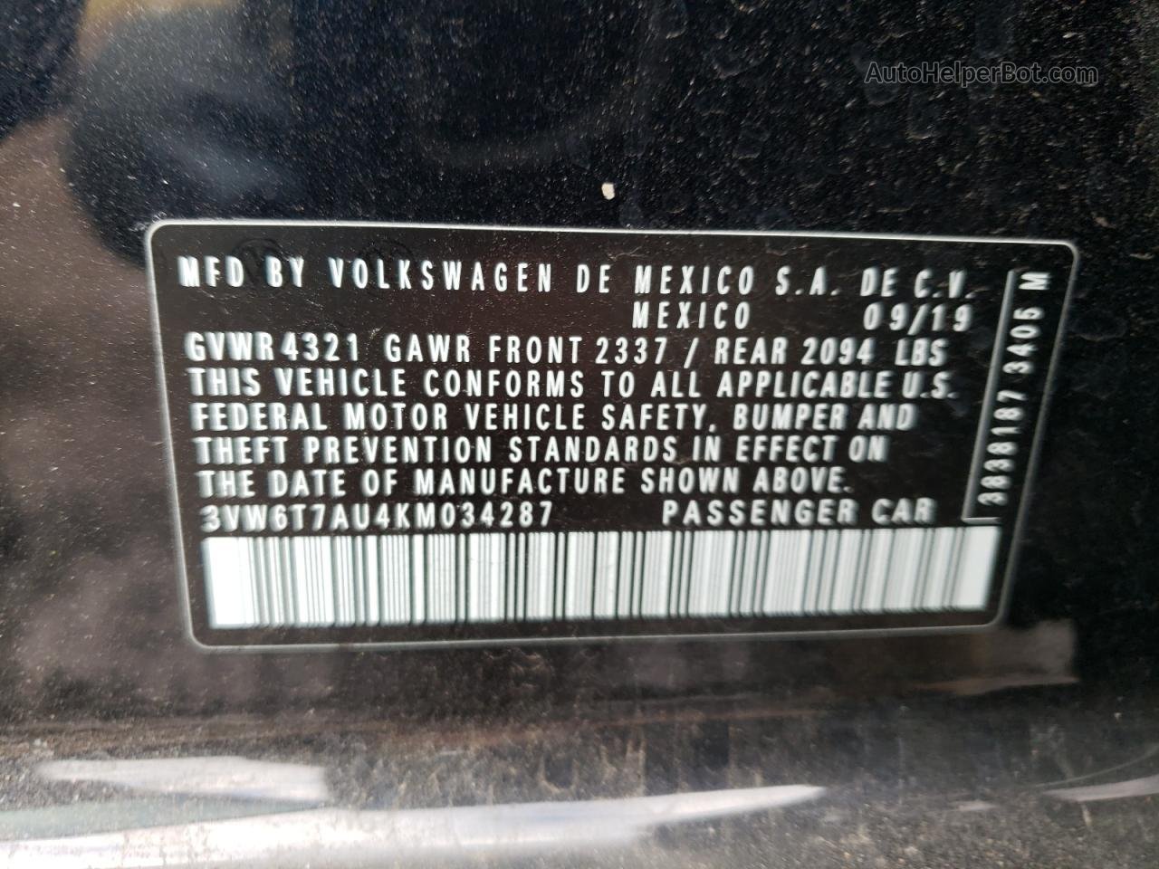 2019 Volkswagen Gti S Black vin: 3VW6T7AU4KM034287