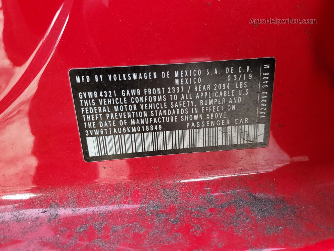 2019 Volkswagen Gti S Red vin: 3VW6T7AU6KM018849