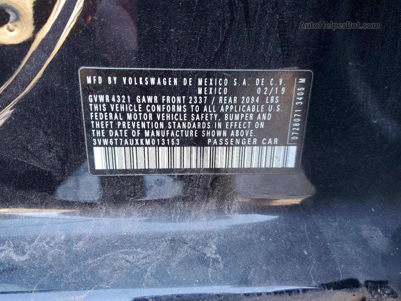 2019 Volkswagen Gti S Black vin: 3VW6T7AUXKM013153