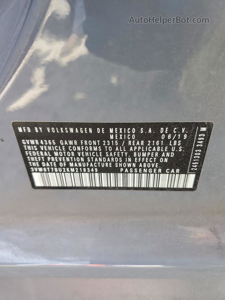 2019 Volkswagen Jetta Gli Gray vin: 3VW6T7BU2KM218349
