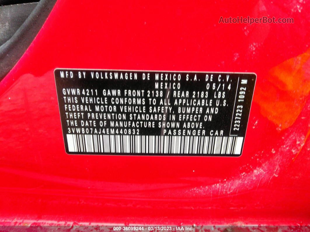 2014 Volkswagen Jetta Sedan Se Red vin: 3VWB07AJ4EM440832