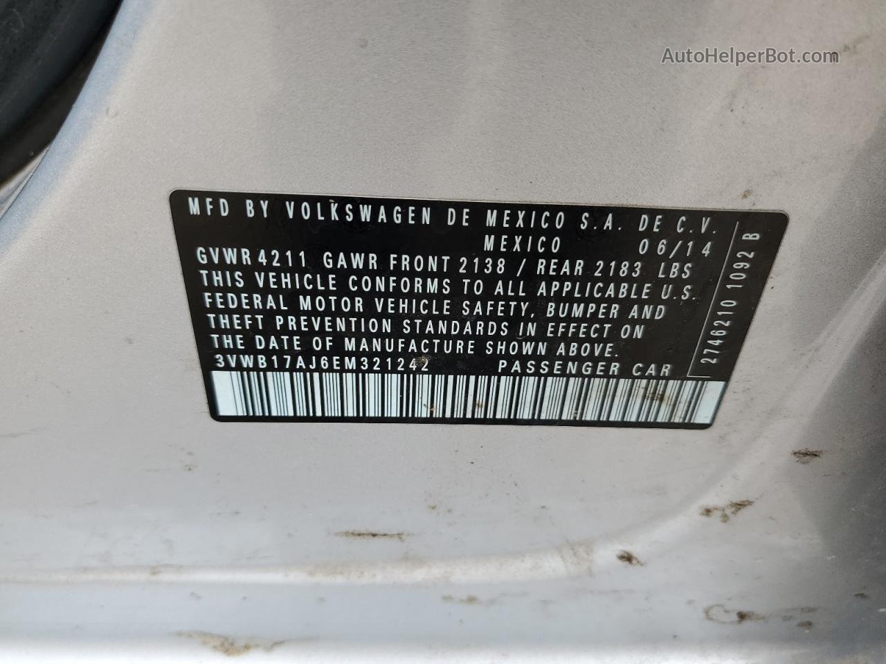 2014 Volkswagen Jetta Se Silver vin: 3VWB17AJ6EM321242
