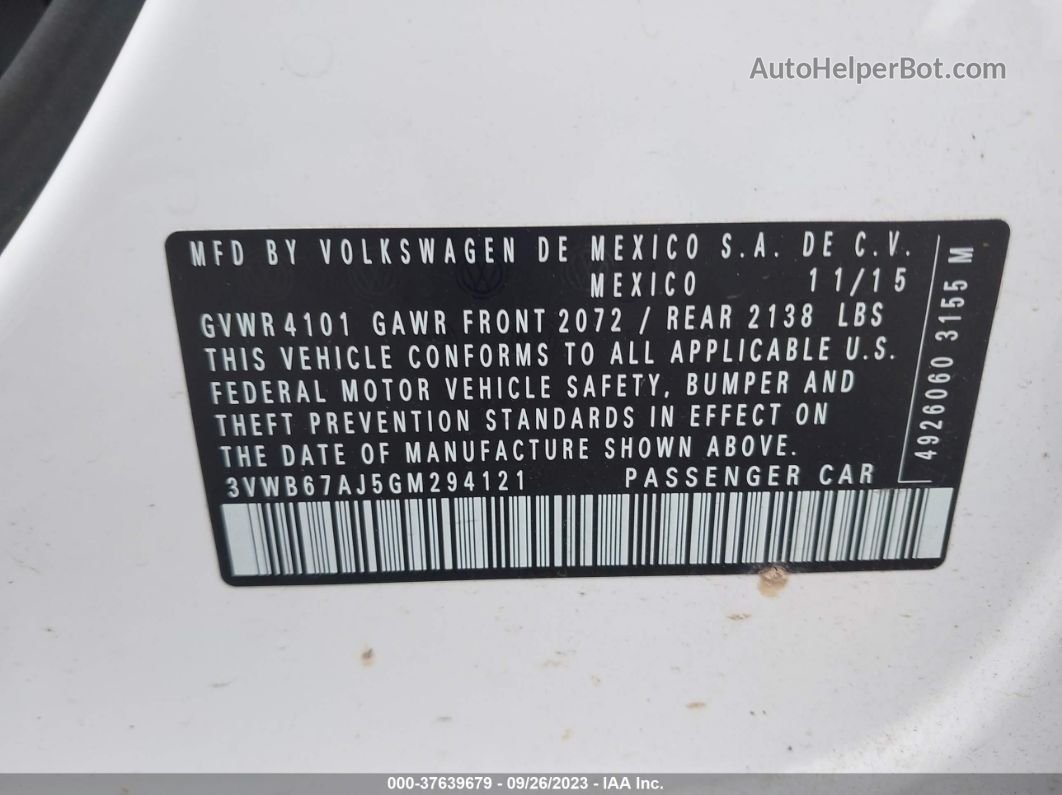 2016 Volkswagen Jetta Sedan 1.4t Se White vin: 3VWB67AJ5GM294121