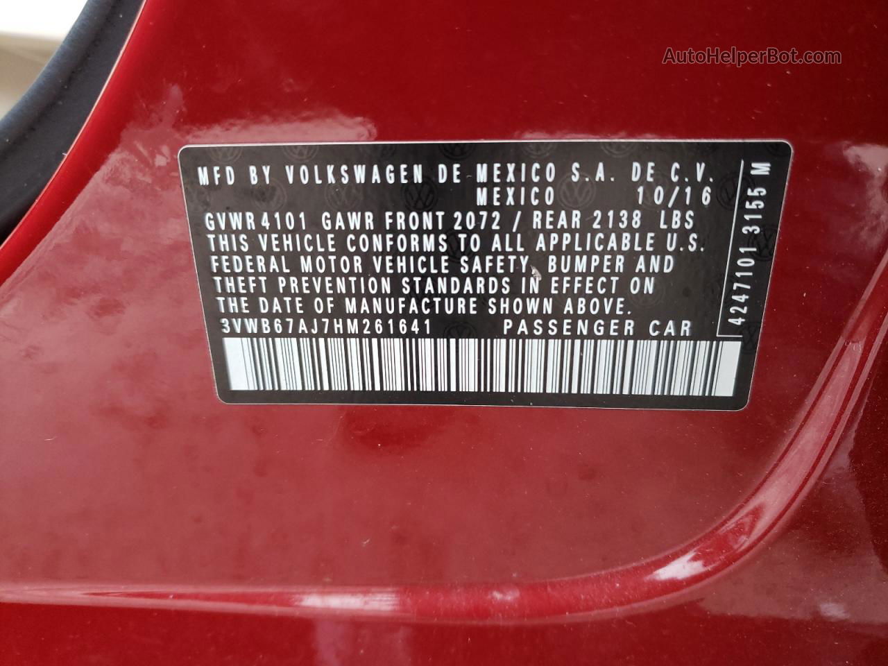2017 Volkswagen Jetta Se Red vin: 3VWB67AJ7HM261641