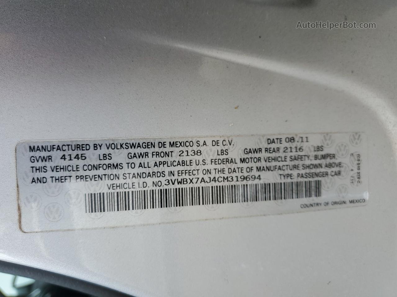 2012 Volkswagen Jetta Se Silver vin: 3VWBX7AJ4CM319694