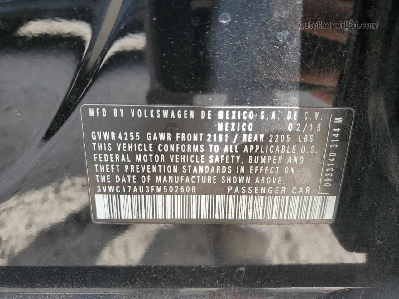 2015 Volkswagen Golf Sportwagen S Черный vin: 3VWC17AU3FM502606