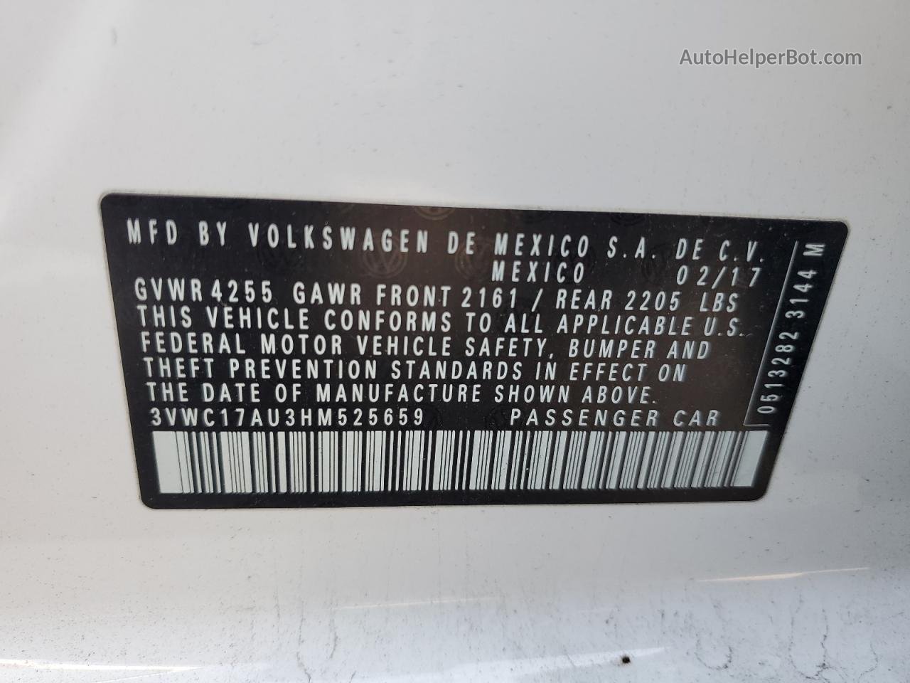 2017 Volkswagen Golf Sportwagen S White vin: 3VWC17AU3HM525659