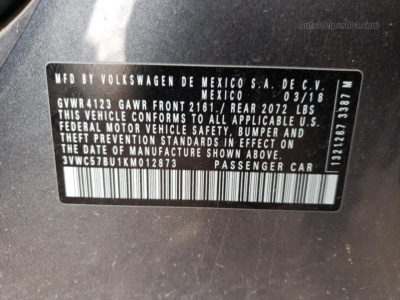 2019 Volkswagen Jetta S Серый vin: 3VWC57BU1KM012873