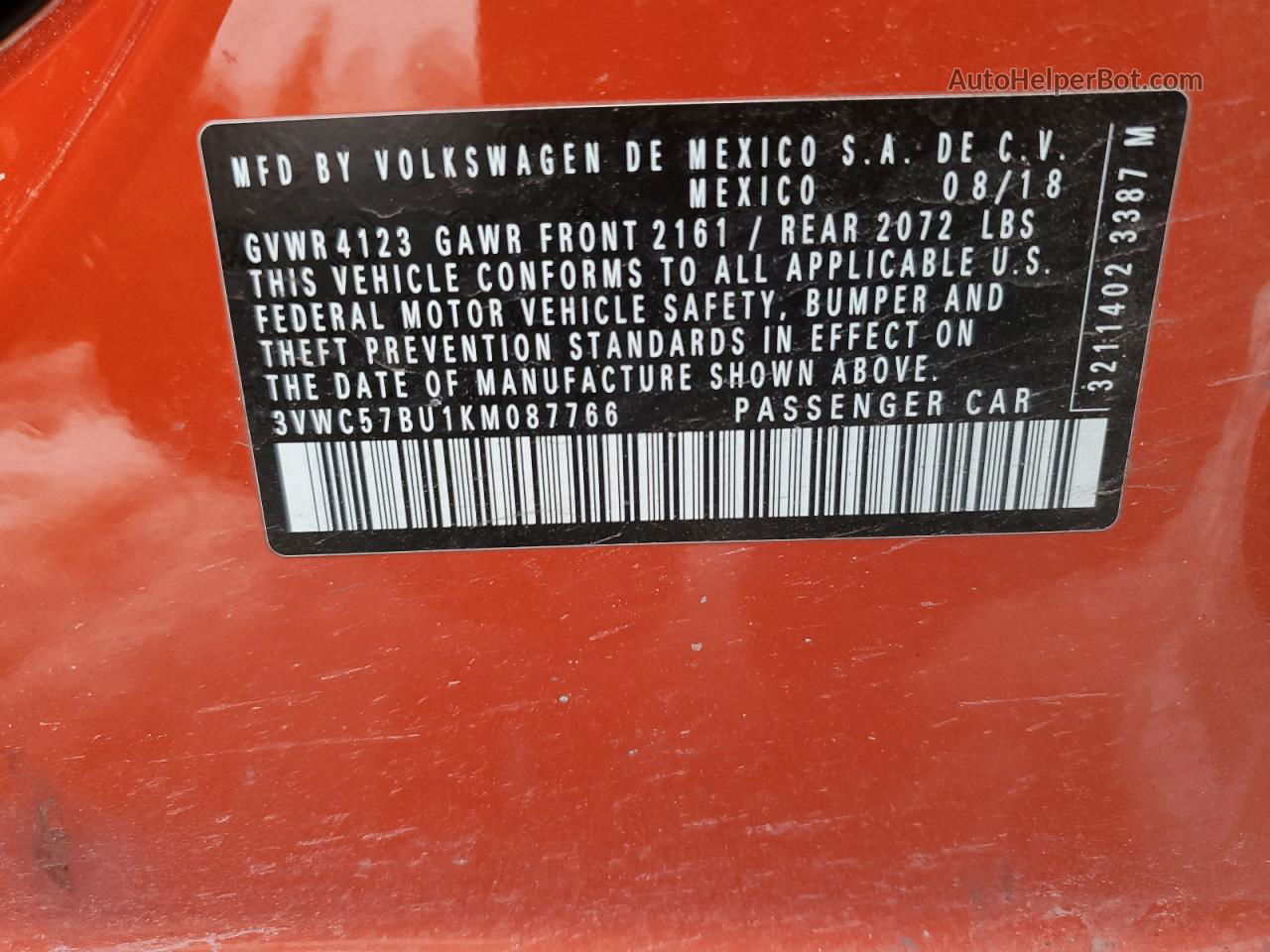2019 Volkswagen Jetta S Оранжевый vin: 3VWC57BU1KM087766