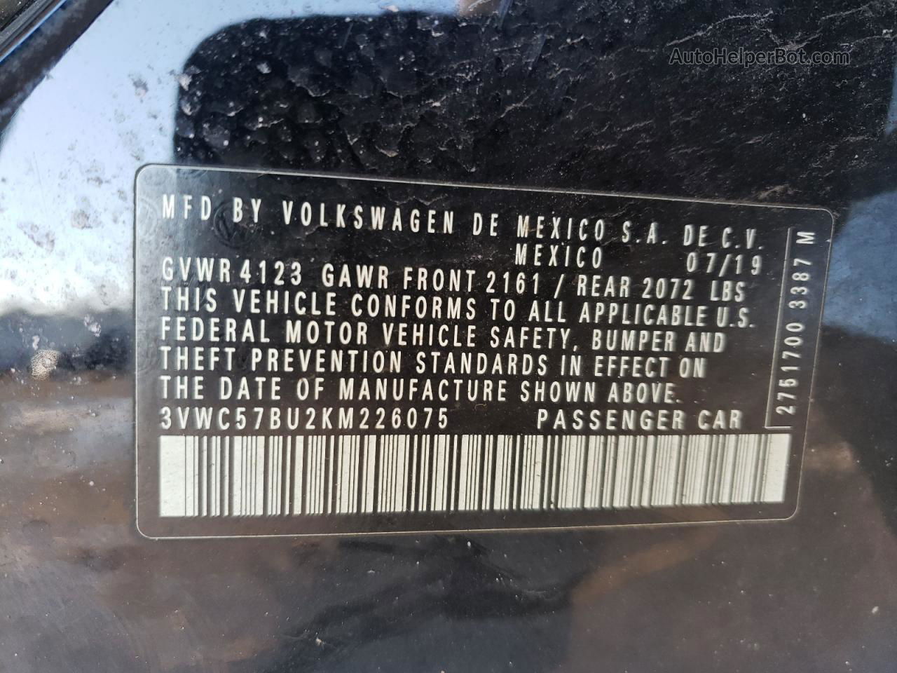 2019 Volkswagen Jetta S Черный vin: 3VWC57BU2KM226075