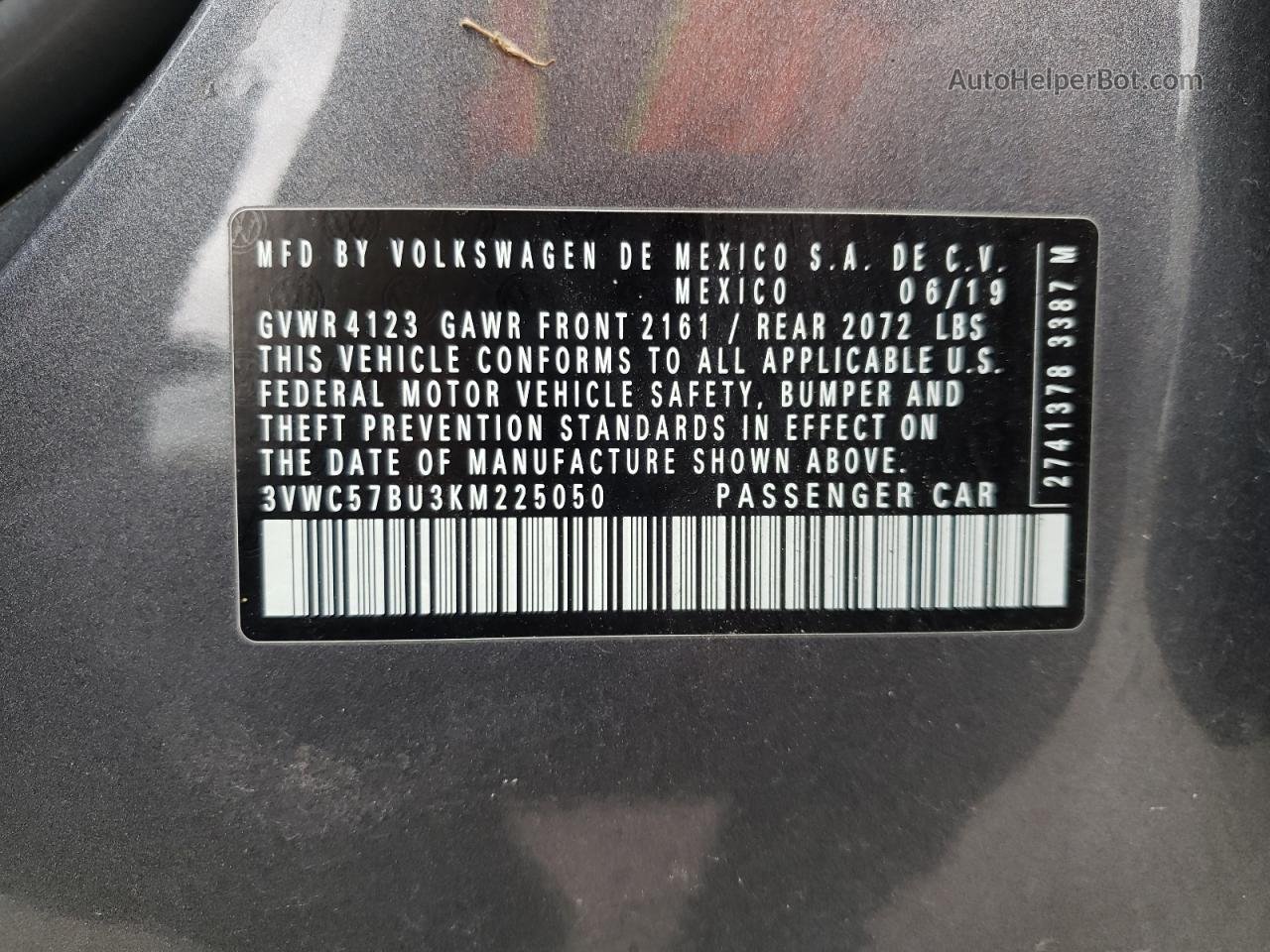 2019 Volkswagen Jetta S Gray vin: 3VWC57BU3KM225050