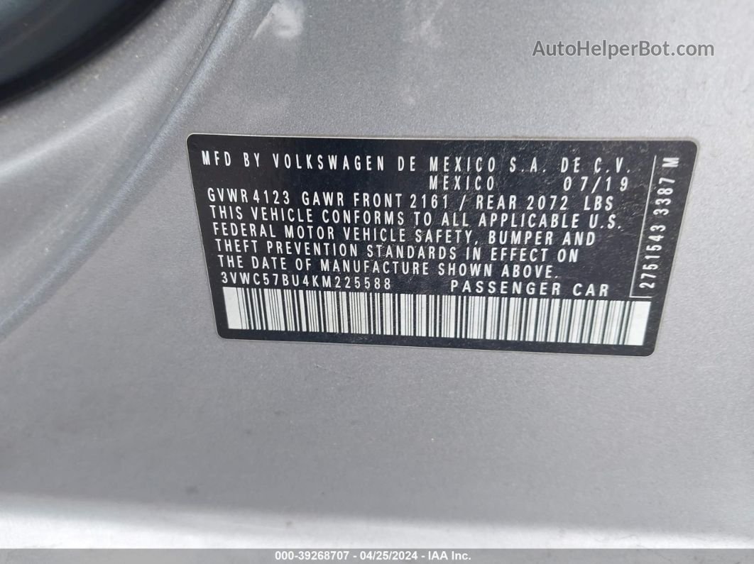 2019 Volkswagen Jetta 1.4t R-line/1.4t S/1.4t Se Silver vin: 3VWC57BU4KM225588