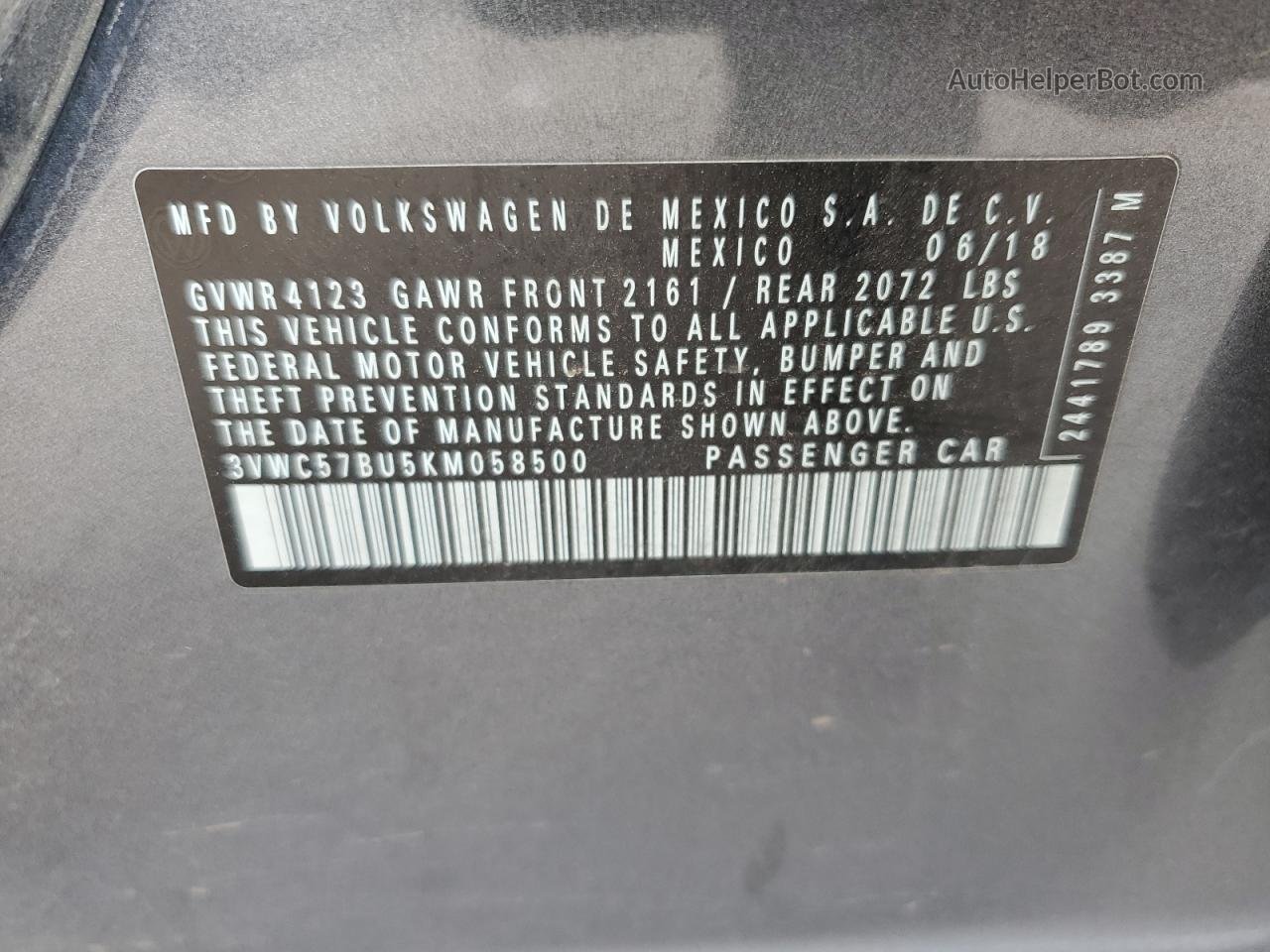 2019 Volkswagen Jetta S Серый vin: 3VWC57BU5KM058500