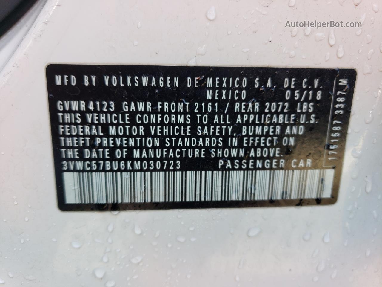 2019 Volkswagen Jetta S White vin: 3VWC57BU6KM030723